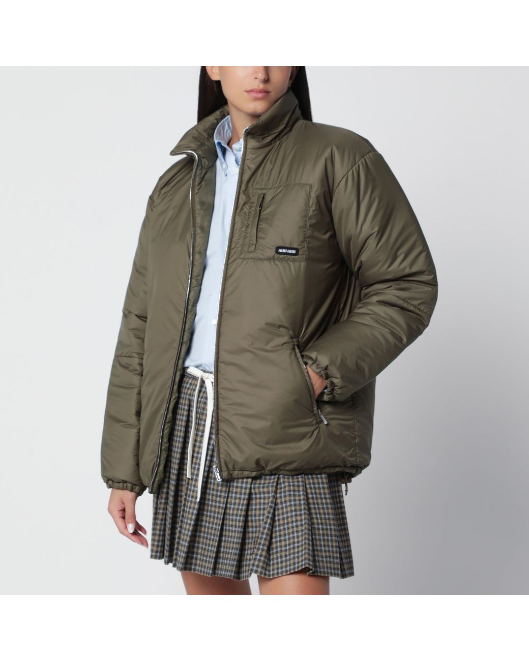 Miu Miu Green Military Ripstop Mid-Length Down Jacket