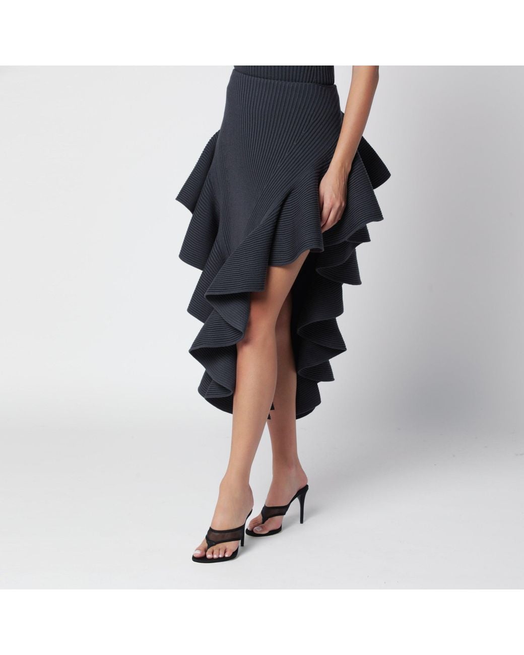 Alaïa Black Wool Ruffle Skirt