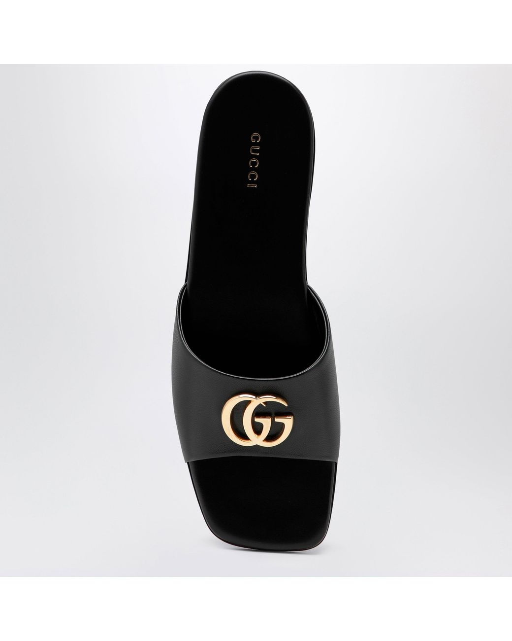 Gucci Black Nappa Leather Double G Slides