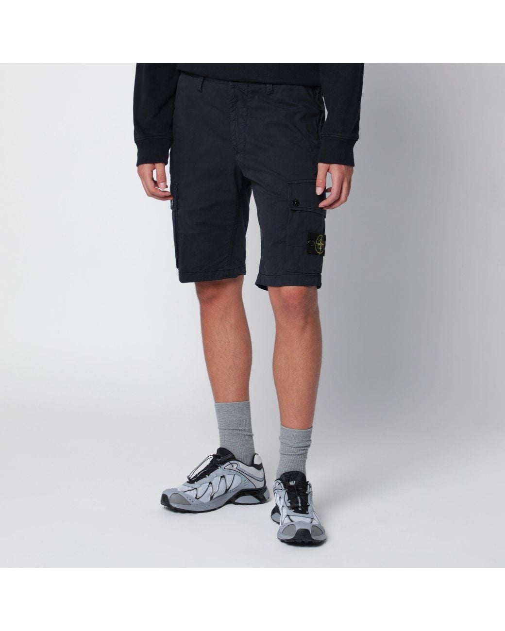 Stone Island Blue Stretch Cotton Cargo Shorts for men