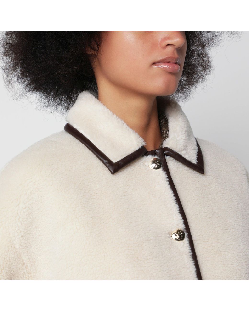 Anine Bing Natural Camden Oversized Faux-Shearling Jacket With Leather Trim