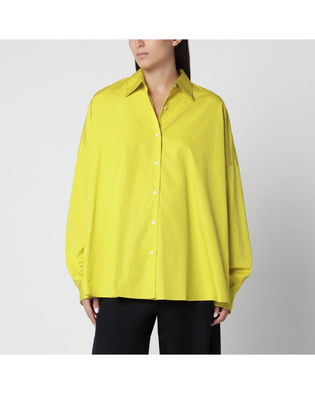 Dries Van Noten Yellow Oversized Lime Cotton Poplin Shirt