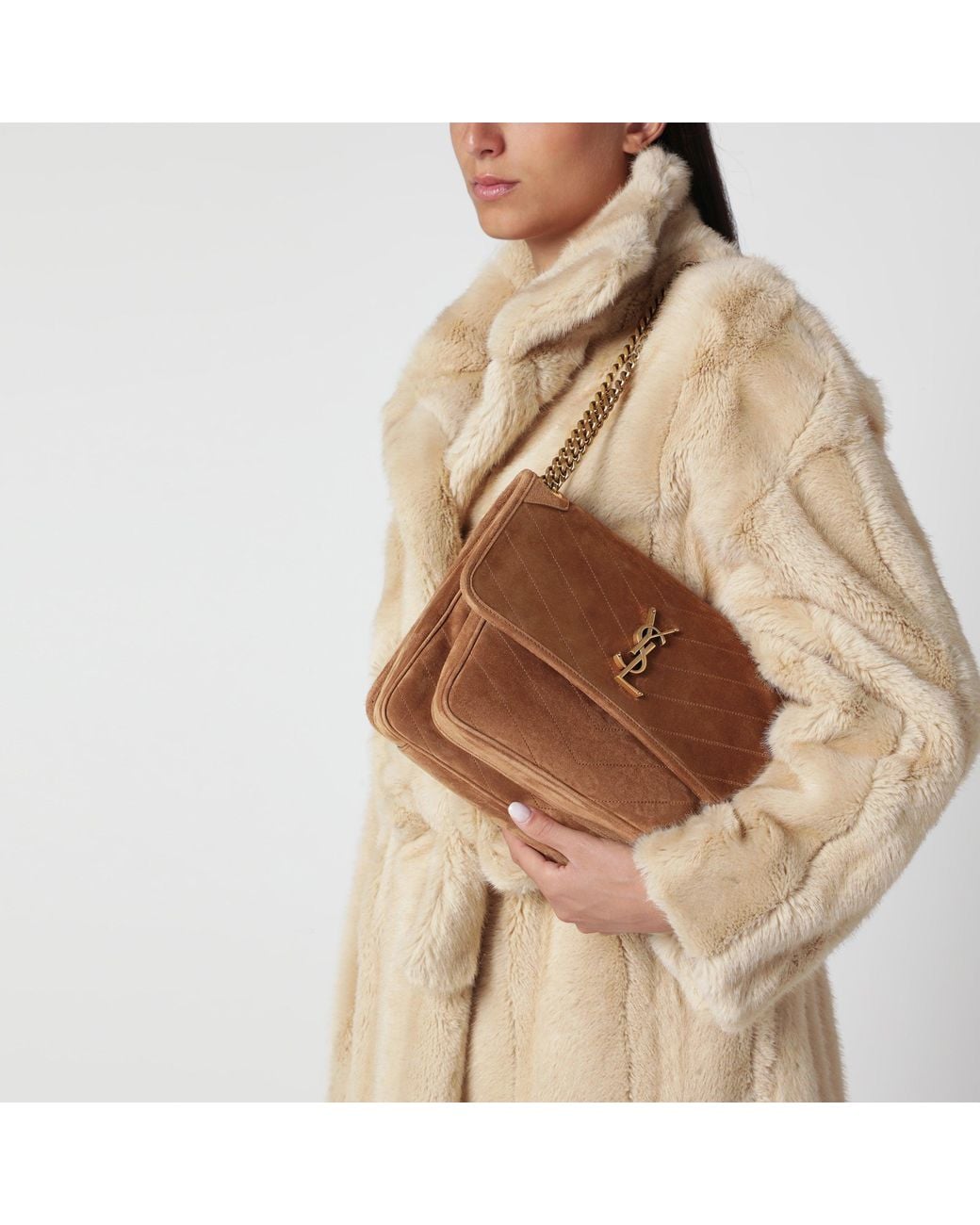 Saint Laurent Brown Niki Medium Cognac Caramel Suede Bag