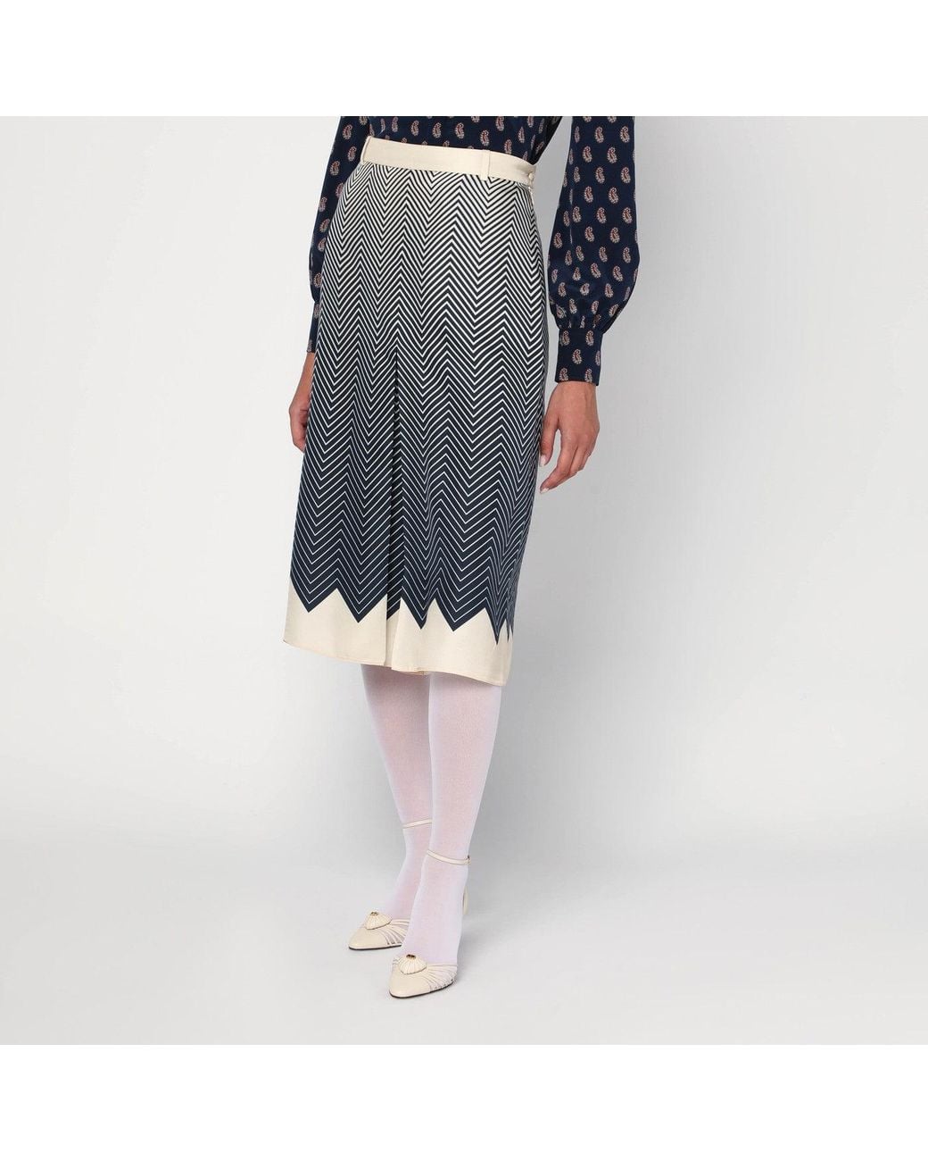 Valentino Gray Blue/ivory Silk Skirt