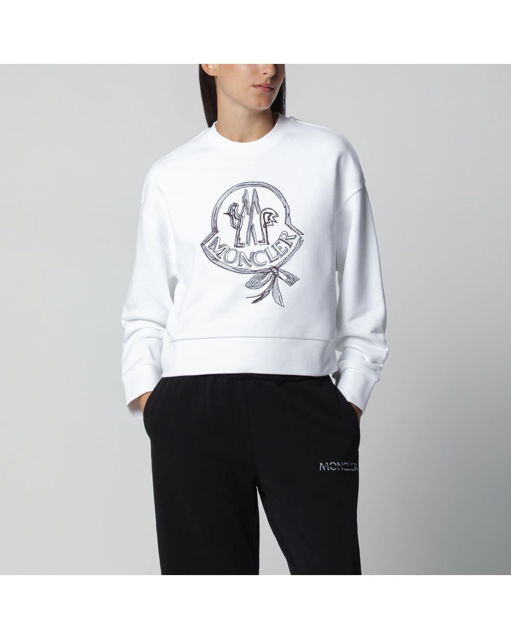 Moncler White Cotton Sweatshirt With Embroidered Logo