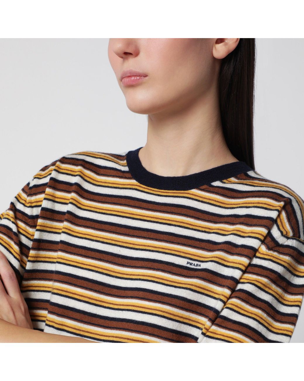 Prada Black Natural Striped Cashmere Sweater