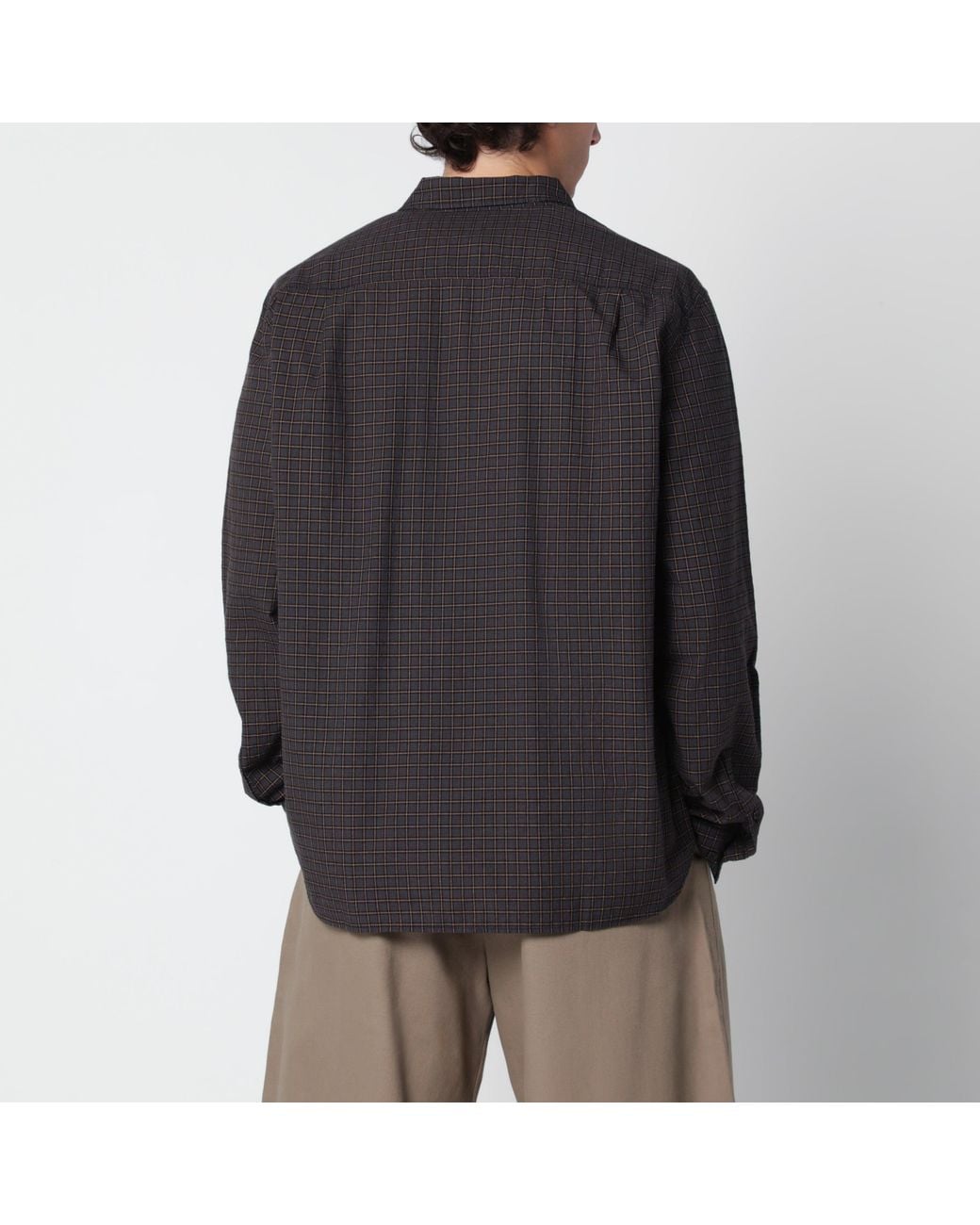 YMC Black Cotton Shirt With Check Pattern for men