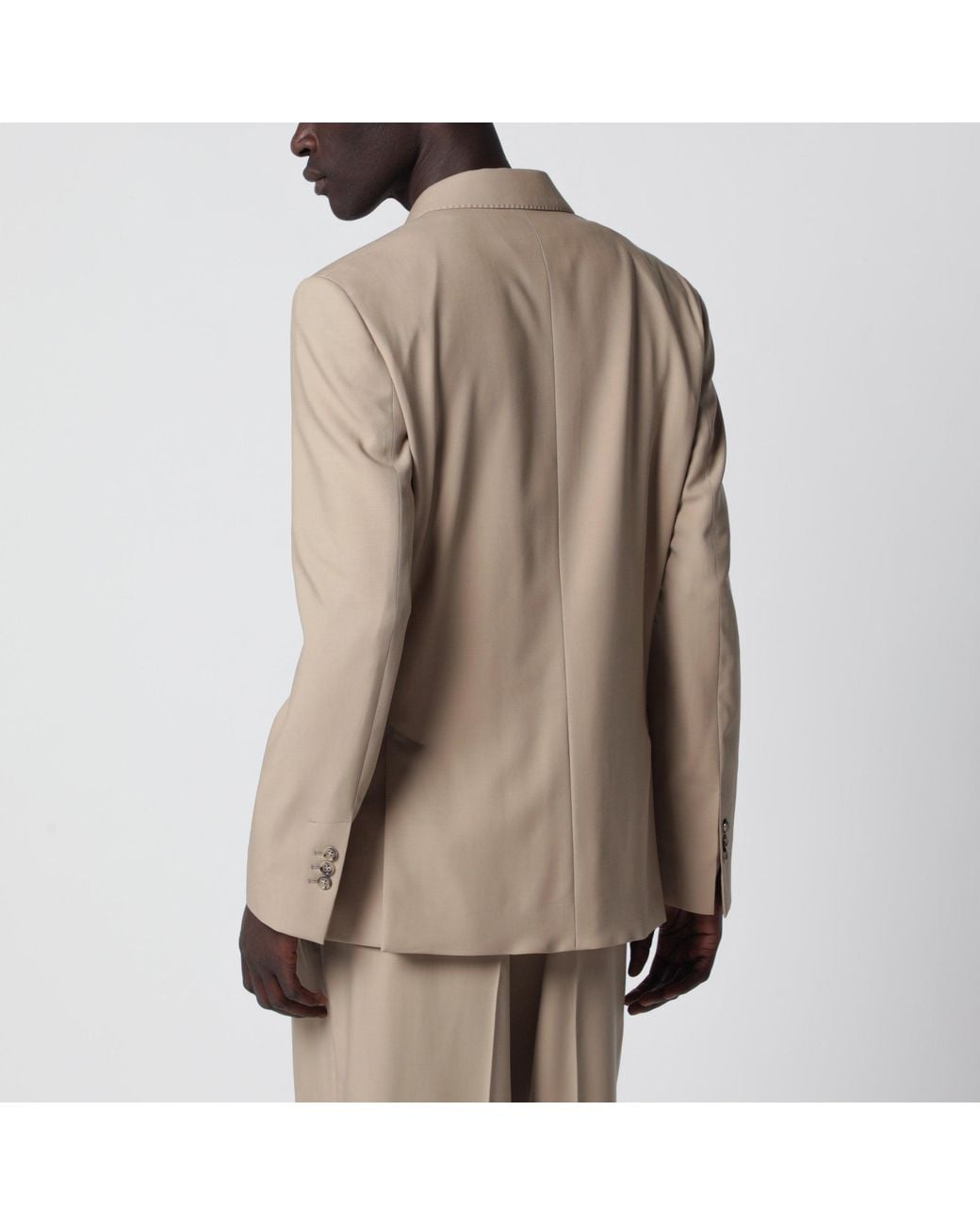 AMI Natural Double-Breasted Virgin Wool Gabardine Jacket for men
