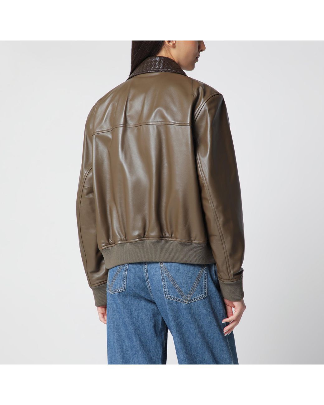 Bottega Veneta Brown Wader Glossy Leather Jacket