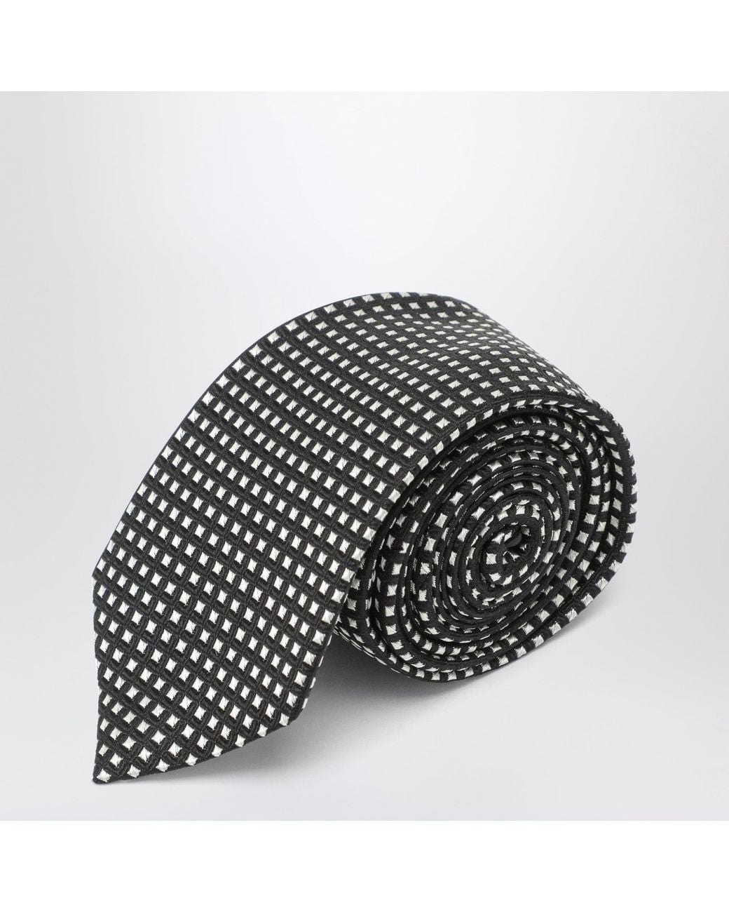 Tom Ford Black Silk Tie With Micro-Square Pattern for men
