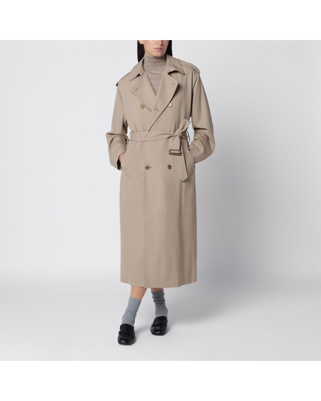Auralee Natural Wool Trench Coat With Removable Lining