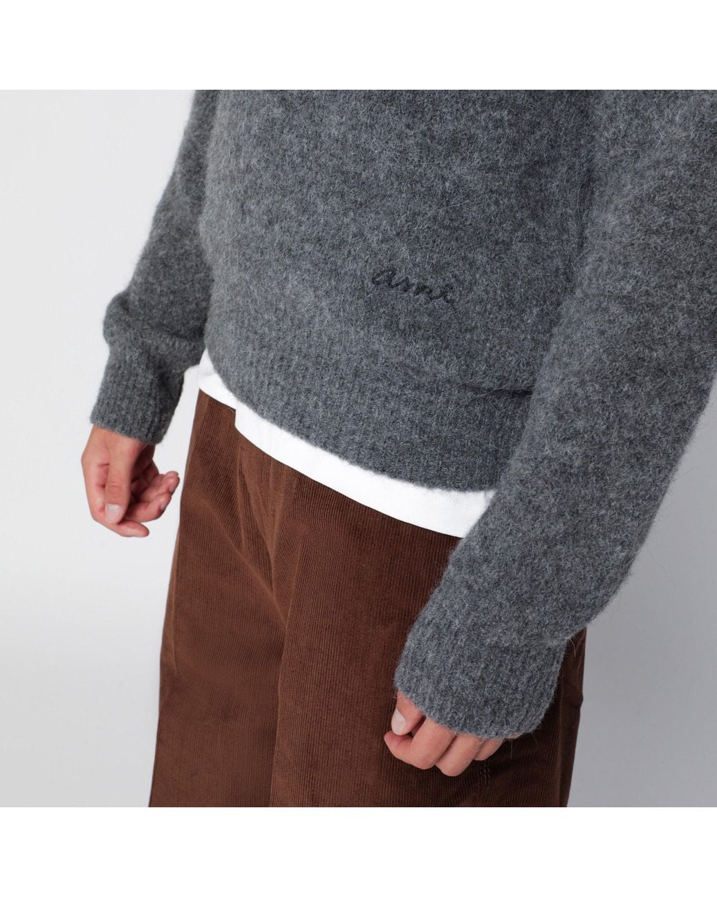 AMI Gray Charcoal Wool And Alpaca Polo Shirt for men