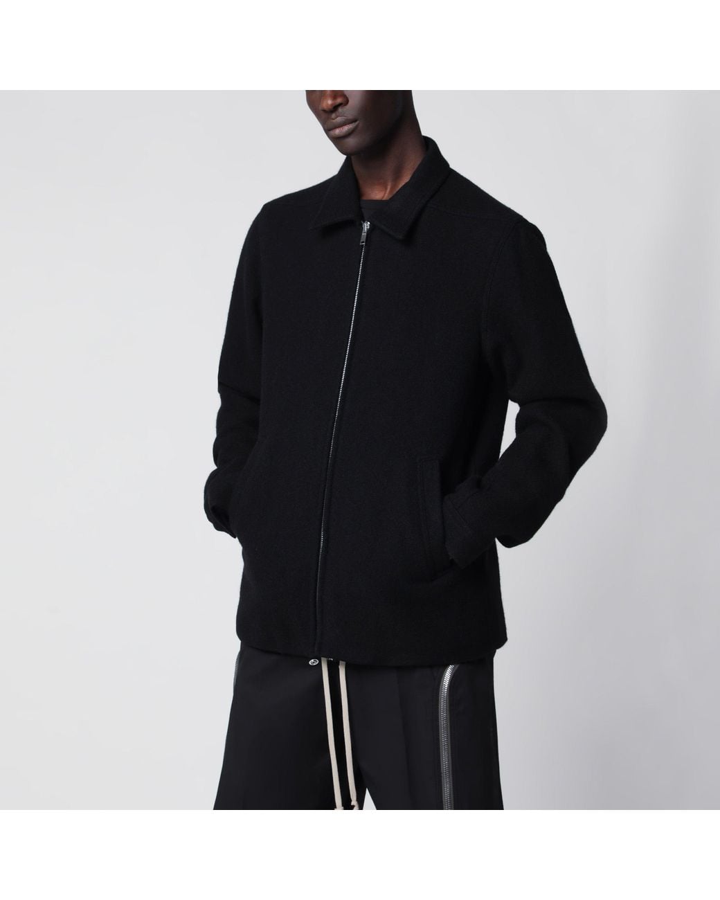 Rick Owens Black Wool Zip-Up Jacket for men