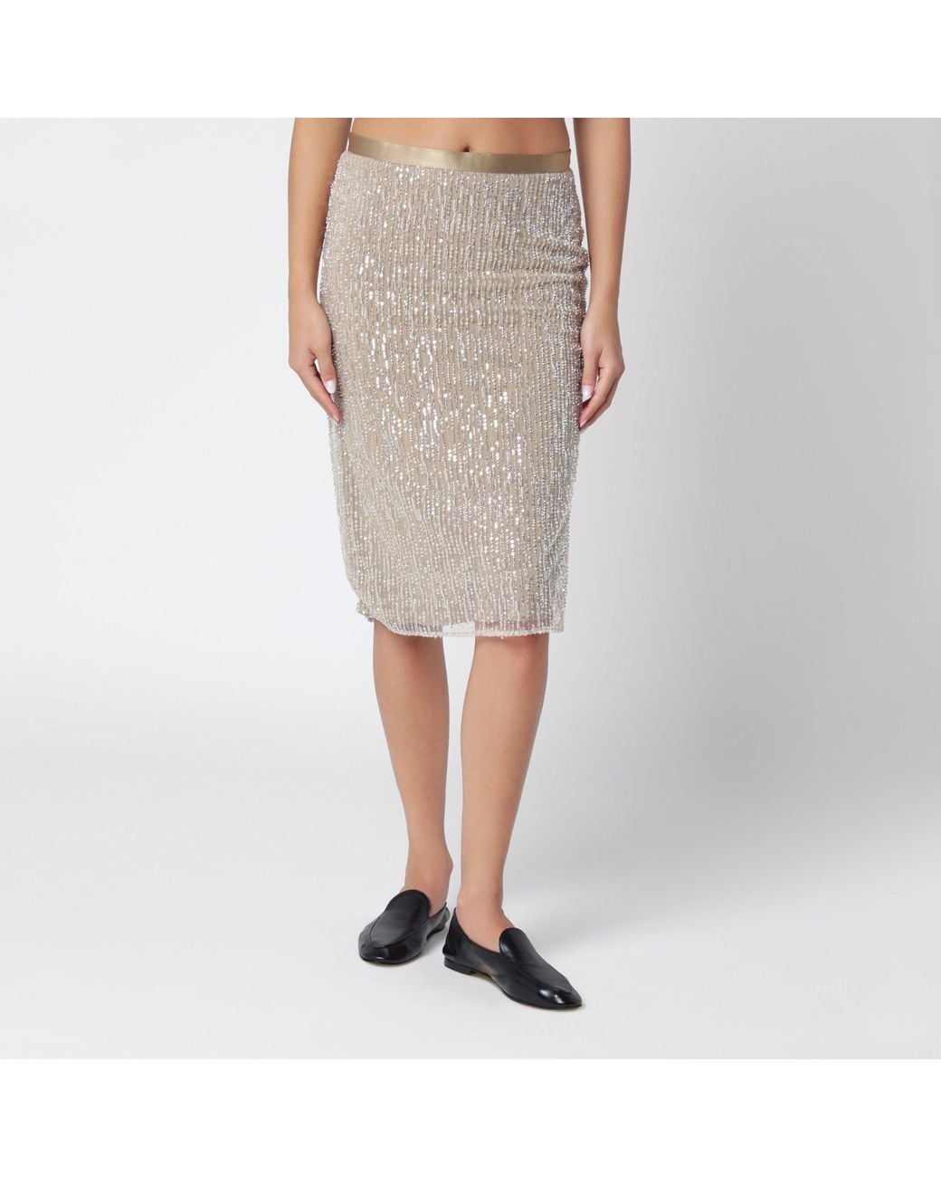 AMI Gray Sequin Midi Skirt