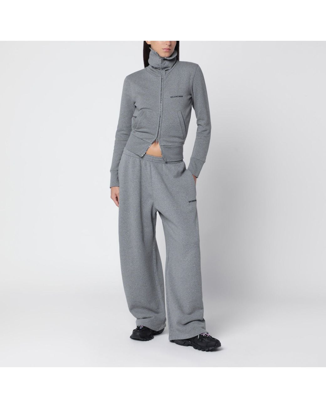 Balenciaga Gray Cotton Zip-Up Sweatshirt