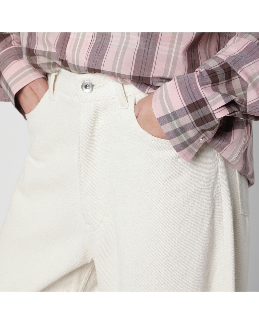 Auralee White Wide-Leg Ivory Silk Denim Trousers