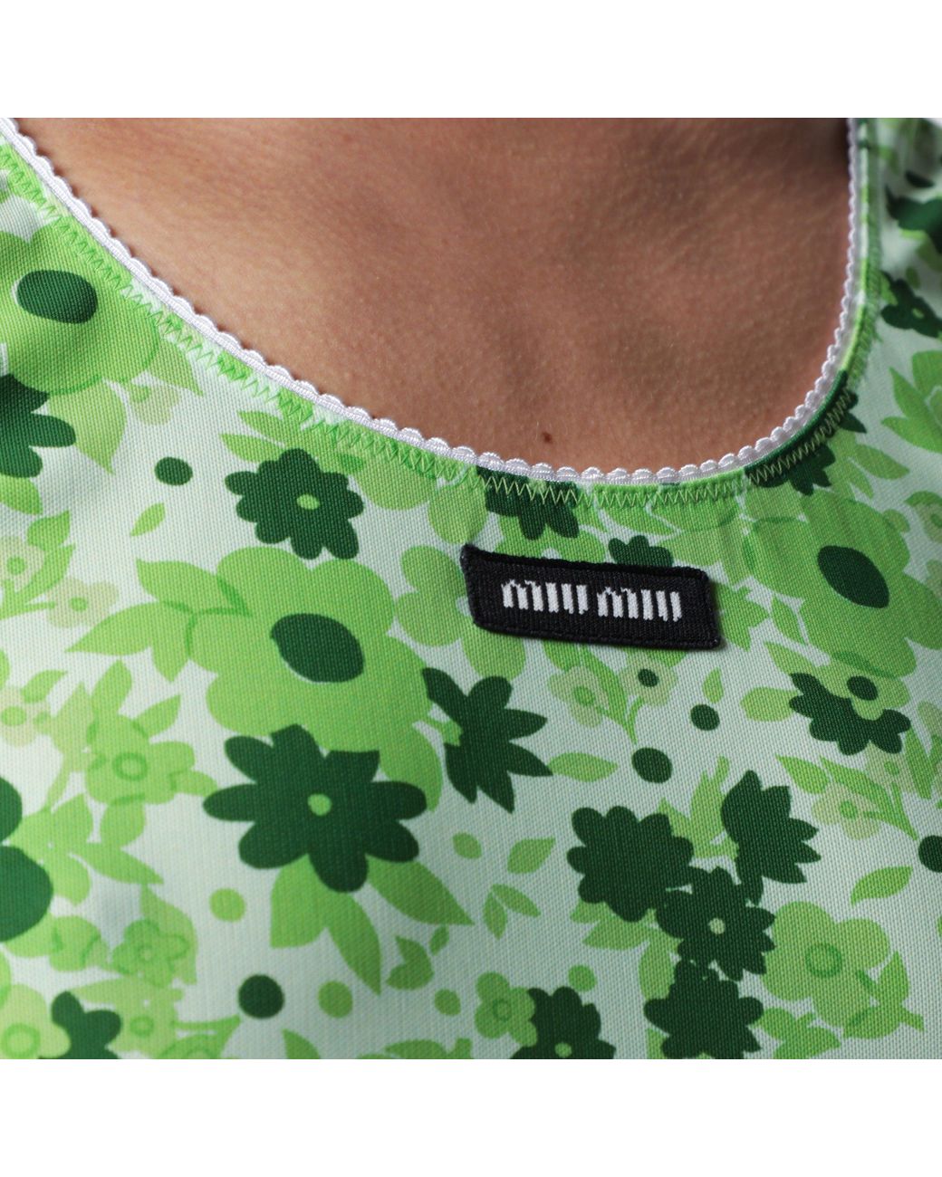 Miu Miu Green Floral Stretch Polyamide-Blend Top