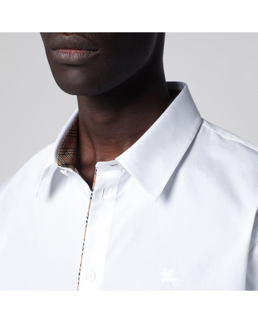 Burberry White Classic-Fit Cotton Poplin Shirt With Check Trim for men