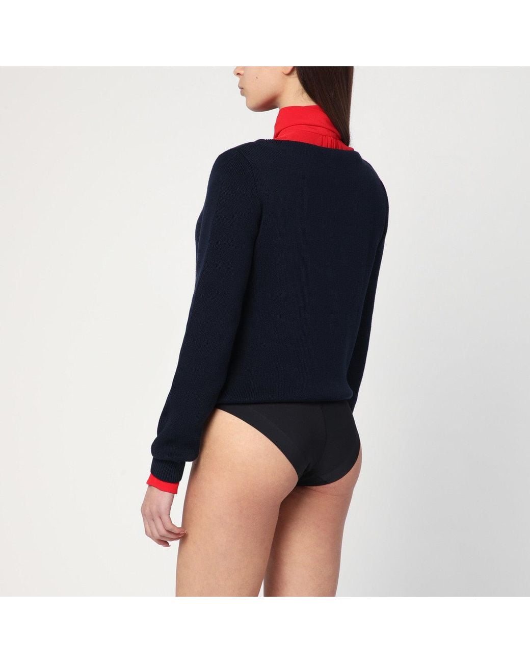 Prada Red Cotton Sweater With Geometric Details