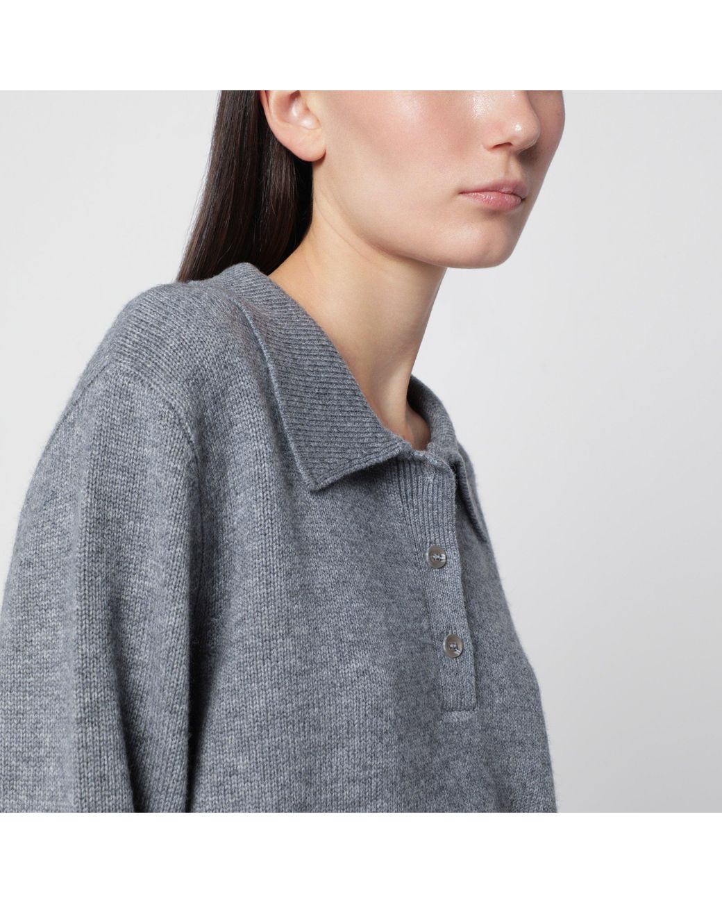 Almada Label Gray Gine Wool And Cashmere Polo Sweater