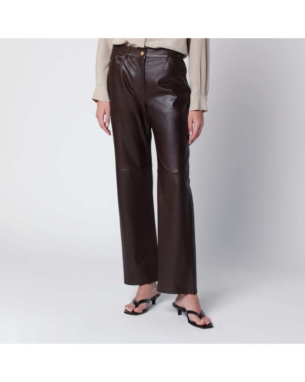 Max Mara Brown Lamb Nappa Leather Trousers