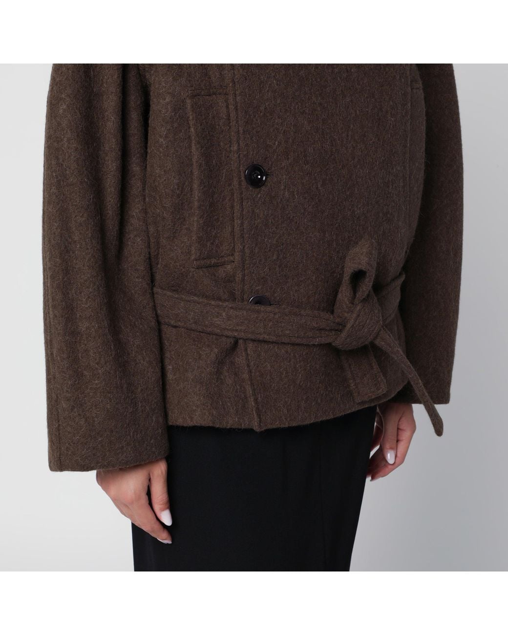 Lemaire Brown Short Mud Felted Wool And Alpaca Wrap Coat