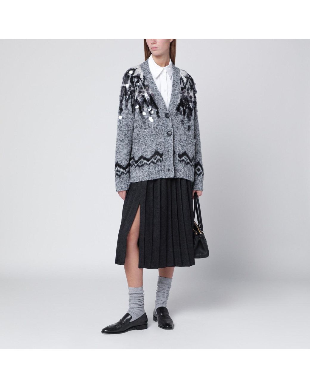 Roberto Collina Black Wool Blend Cardigan With Sequins