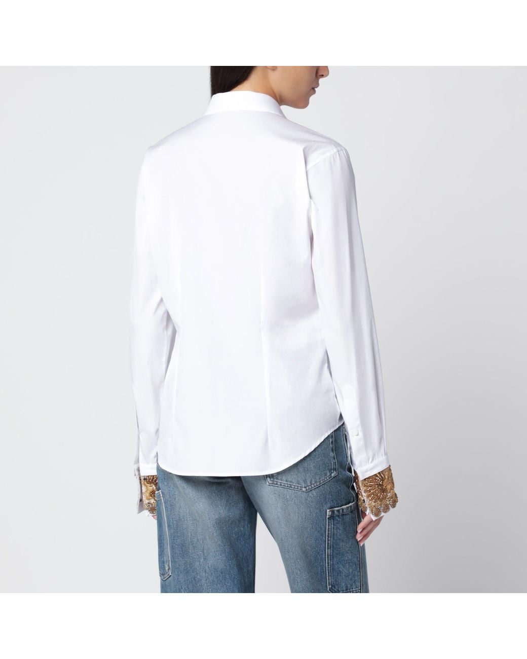 Dries Van Noten White Cotton Shirt With Embroidered Cuffs