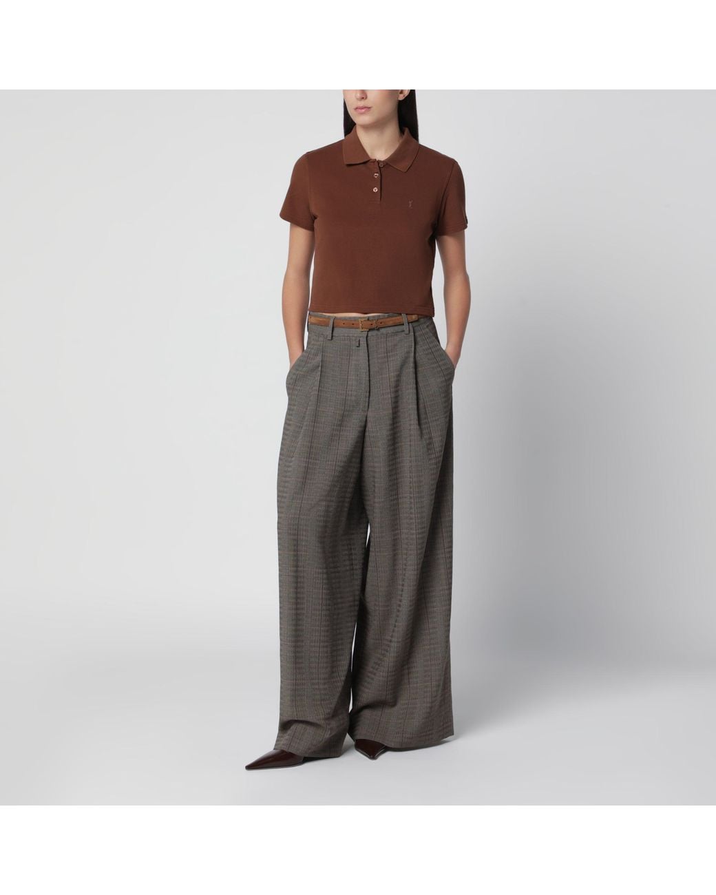 Saint Laurent Brown Caramel Cropped Polo Shirt
