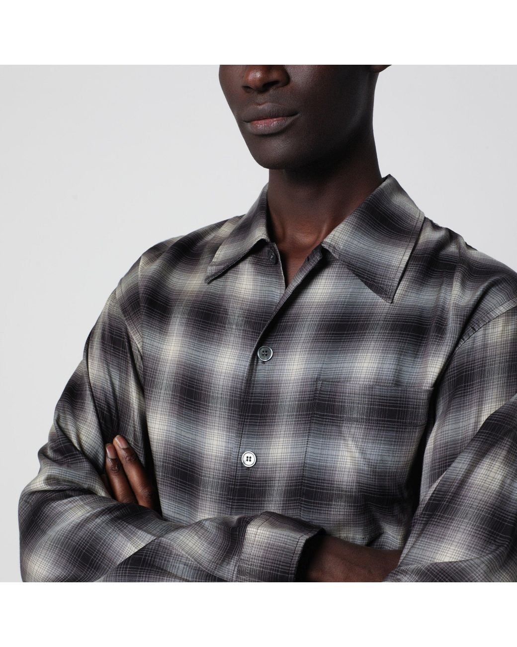 Our Legacy Black Every Checked Tencel Shirt for men