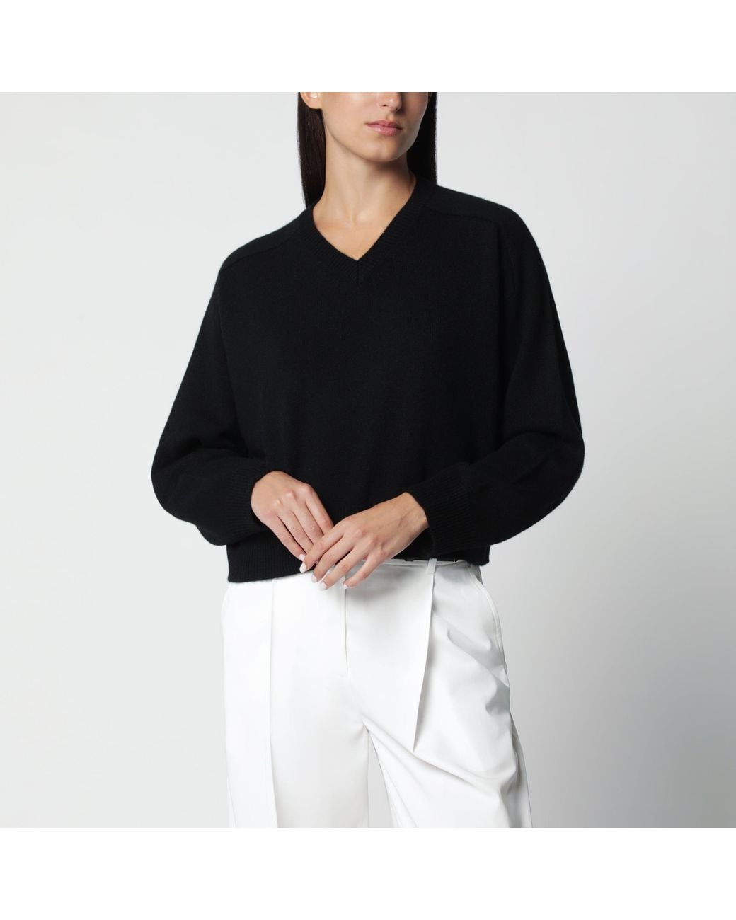 Loulou de Saison Black Cashmere V-Neck Sweater