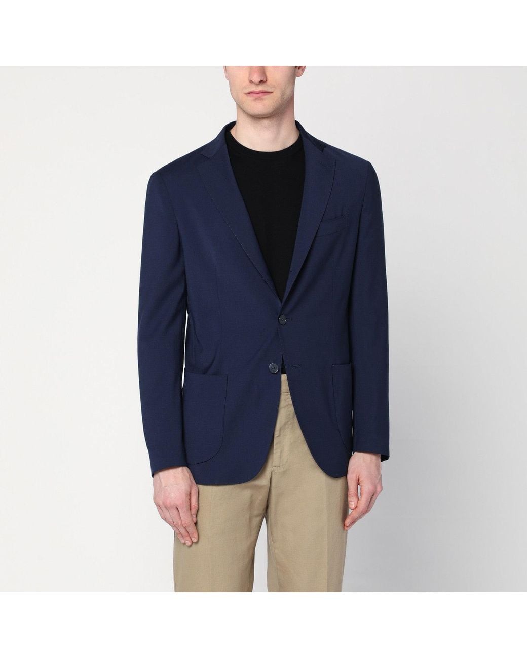 Santaniello Blue Wool Blend Single Breasted Jacket for men