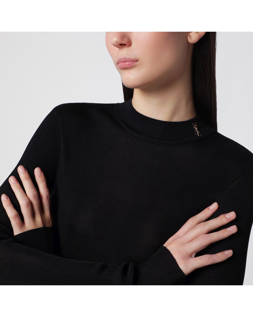 Saint Laurent Black Ribbed Silk Turtleneck Sweater