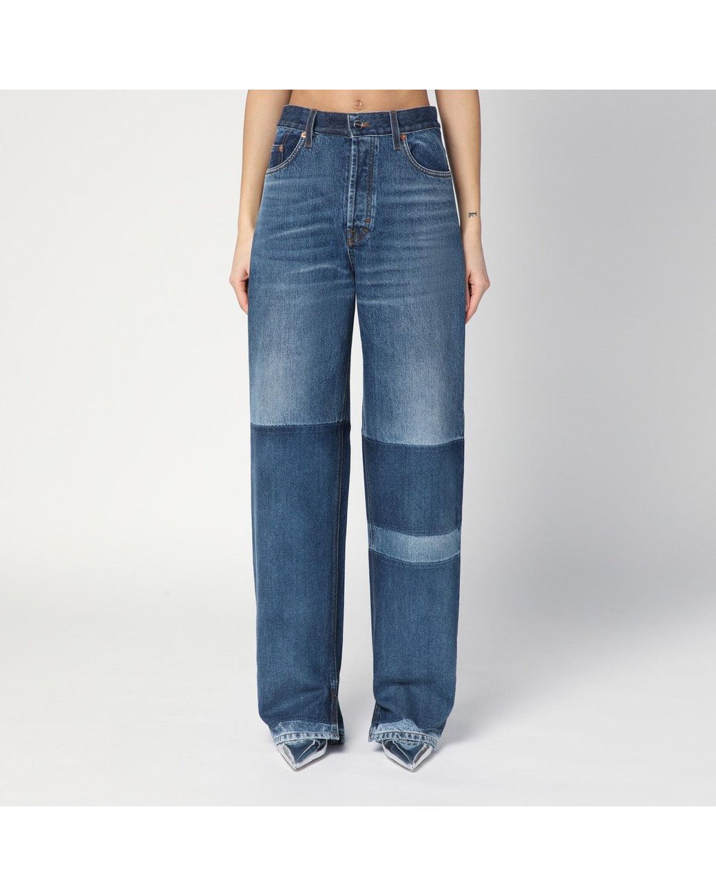 Gucci Blue Two-Tone Wide-Leg Jeans With Stone-Washed Treatment