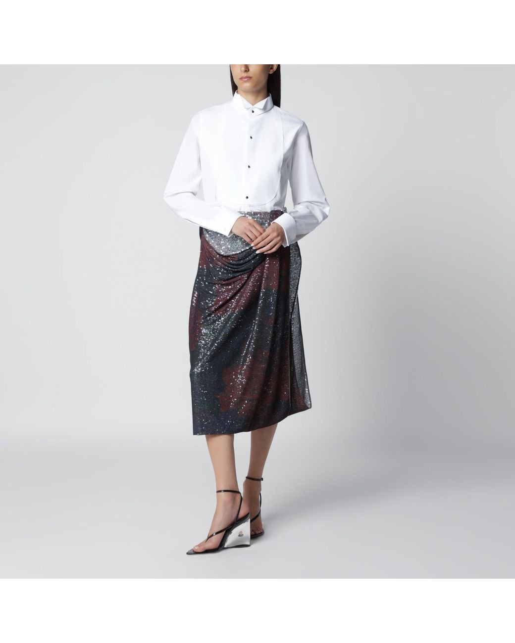 Maison Margiela Black Printed Draped Sequin Maxi Skirt