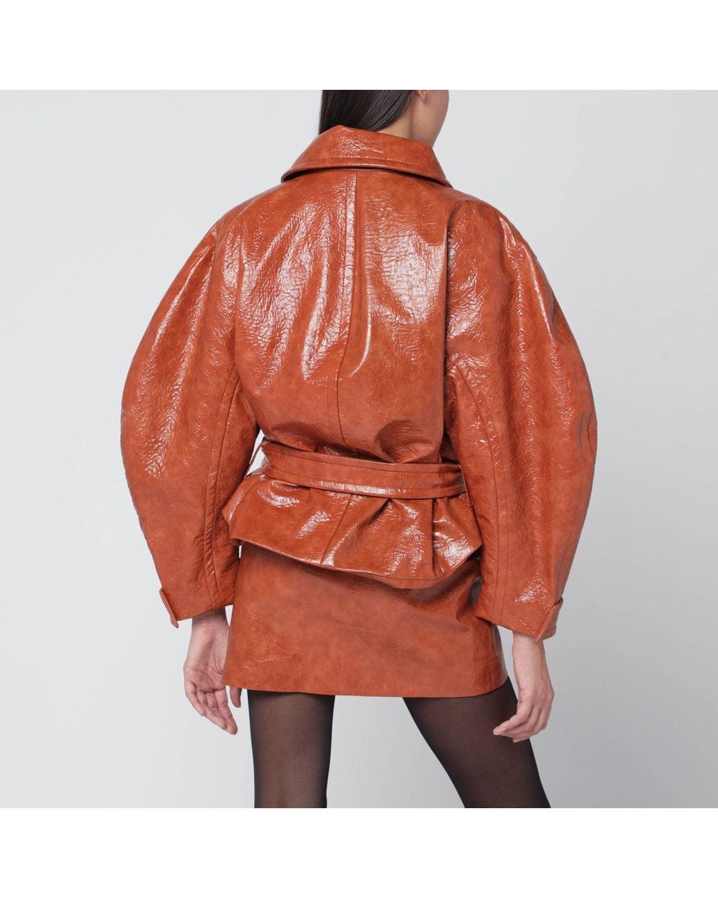 ANDAMANE Orange Tan Leather Effect Belted Jacket