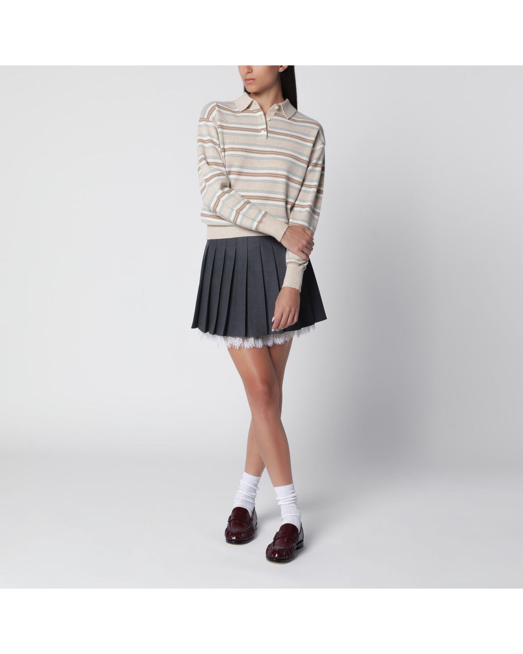 Guest In Residence Gray Collegiate Stripe Polo Sweater Sandstone