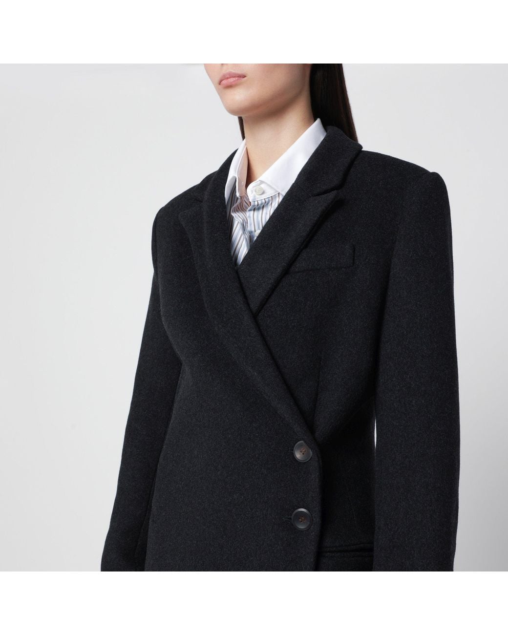 IVY & OAK Black Charcoal Long Asymmetric Coat