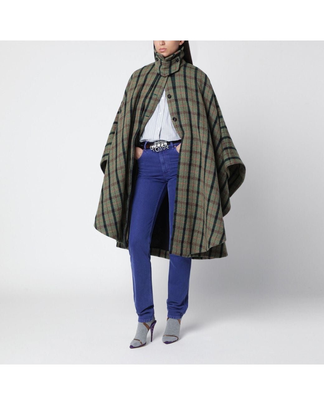 Chloé Black Check Cape Coat
