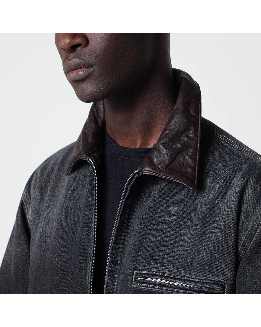 Prada Black Zip-Up Denim Jacket With Vintage Effect for men