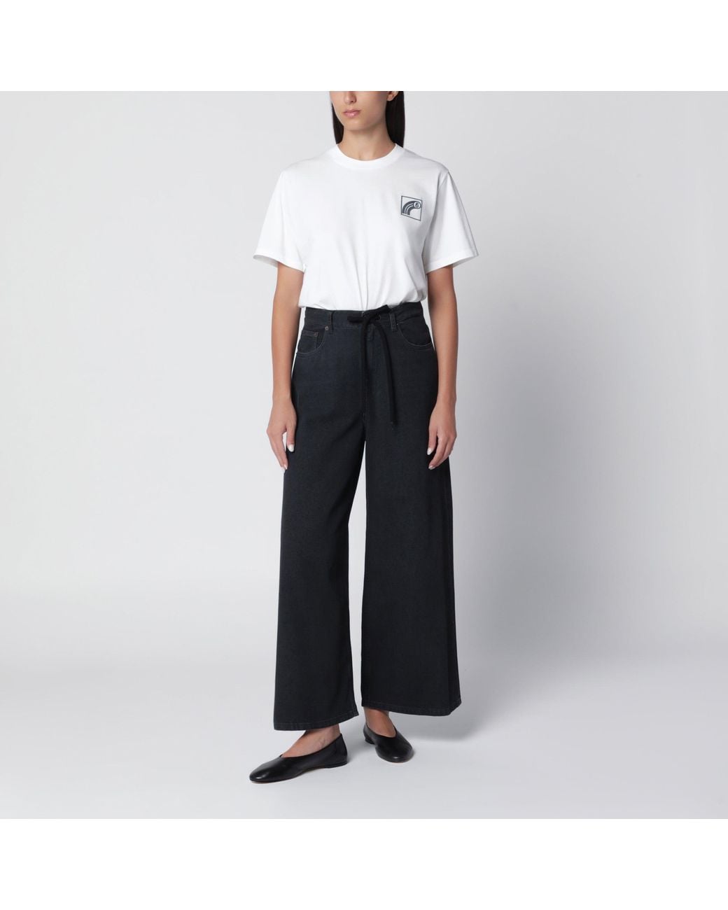 MM6 by Maison Margiela Black Wide-Leg Cropped Jeans