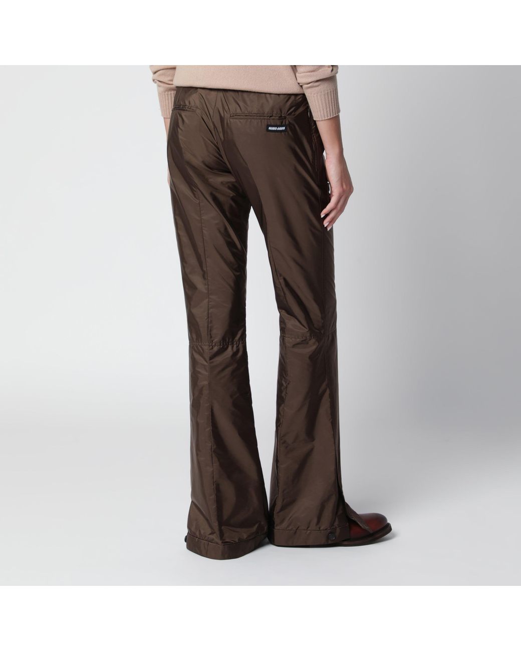 Miu Miu Brown Ebony Technical Fabric Flared Trousers