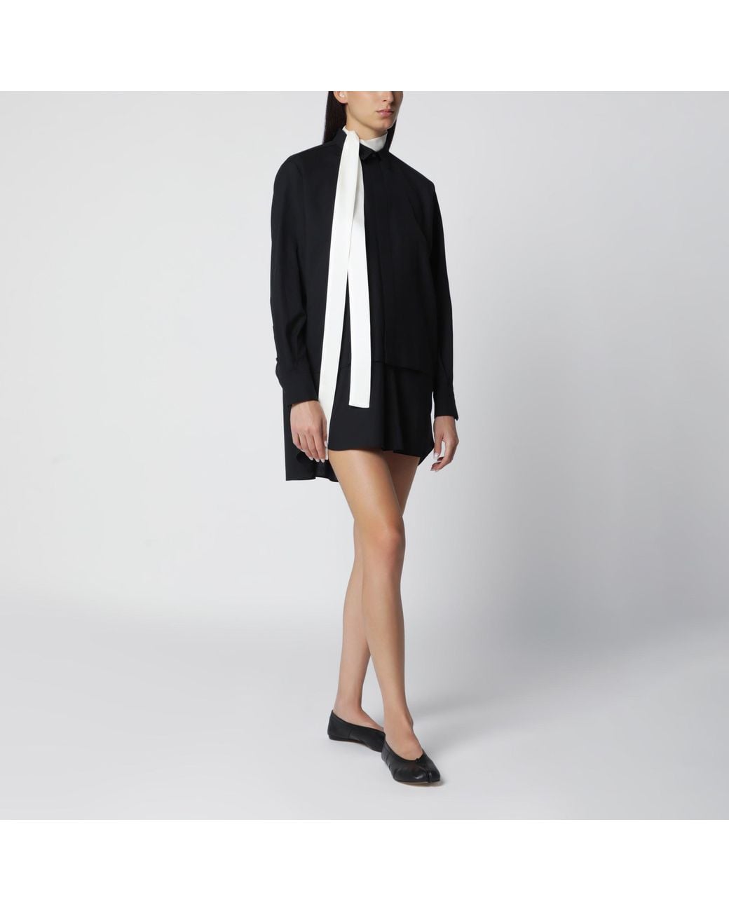 Sacai Black Wool-Blend Mini Shirt Dress