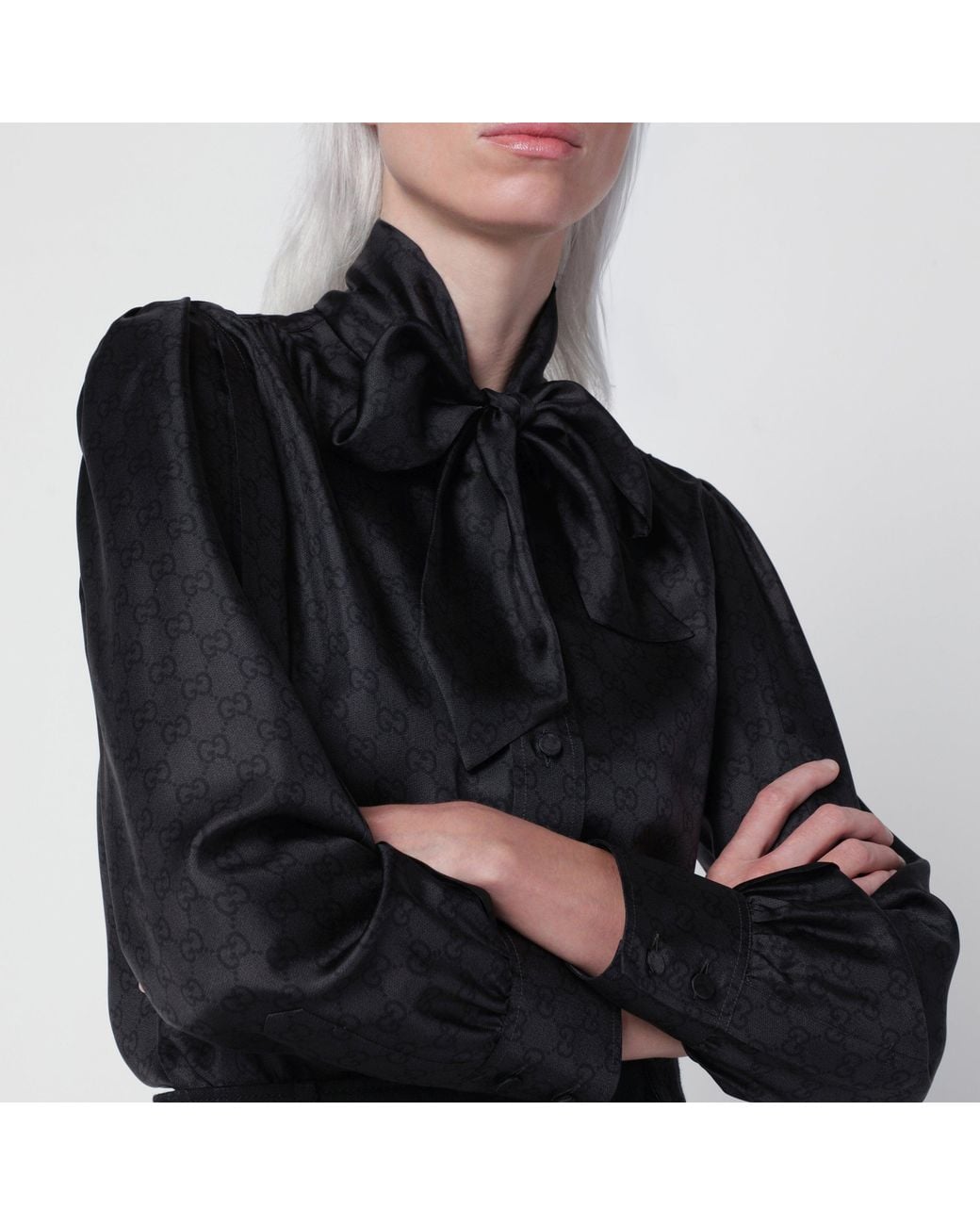 Gucci Black Silk Twill Shirt With Gg Print
