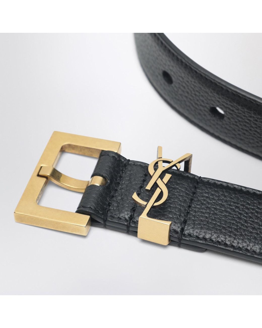 Saint Laurent Black Cassandre Leather Belt for men