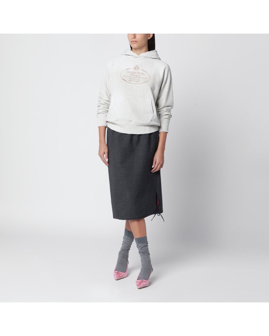 Prada Gray Light Mélange Hooded Sweatshirt
