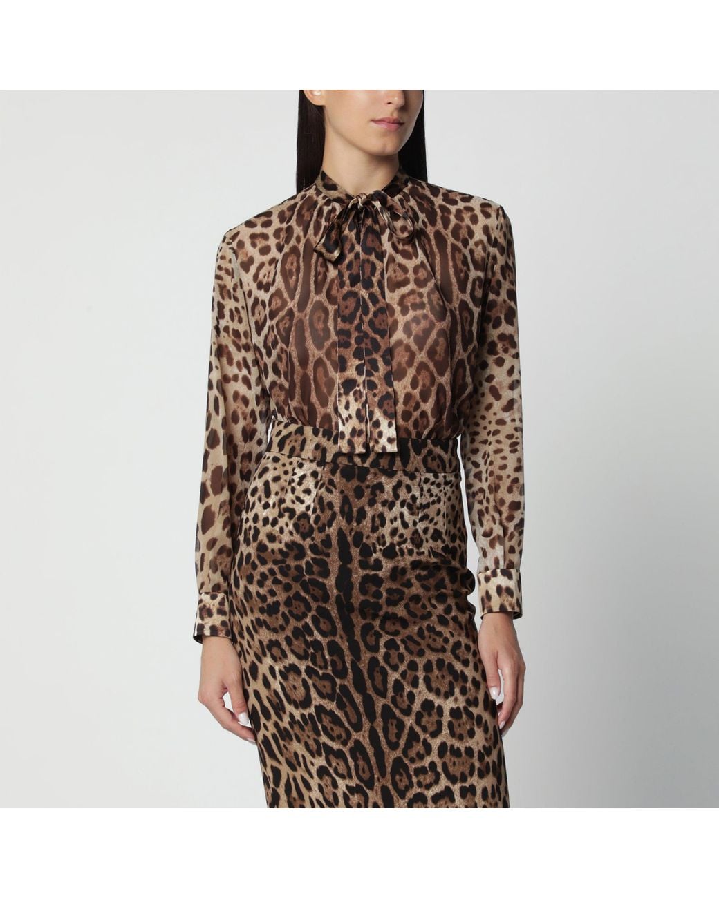 Chemise En Georgette De Soie À Imprimé Léopard Dolce & Gabbana en coloris Brown