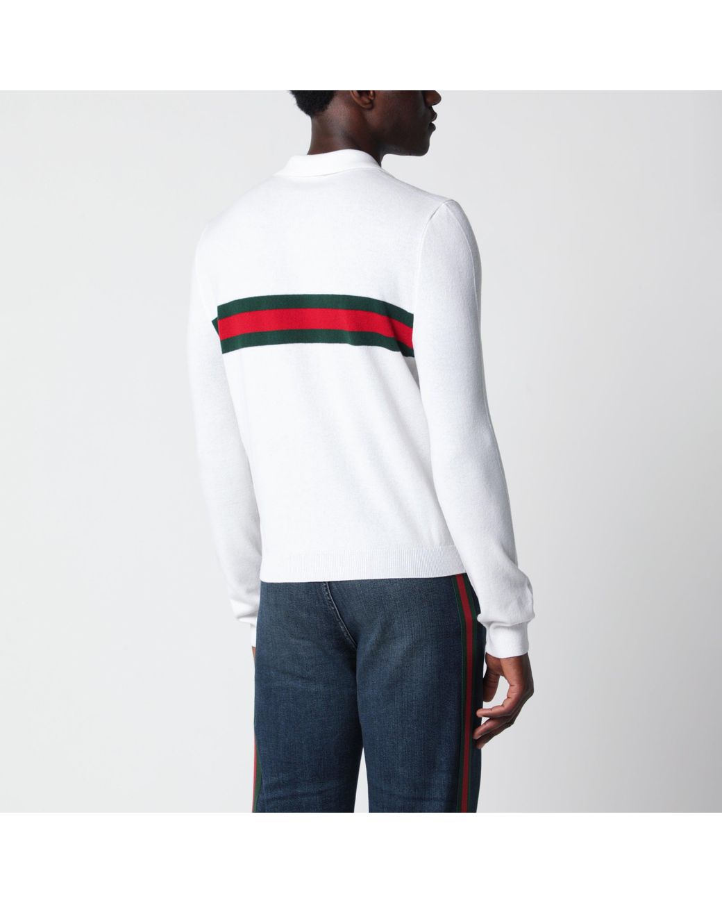 Gucci White Cashmere Polo Shirt With Web Motif for men