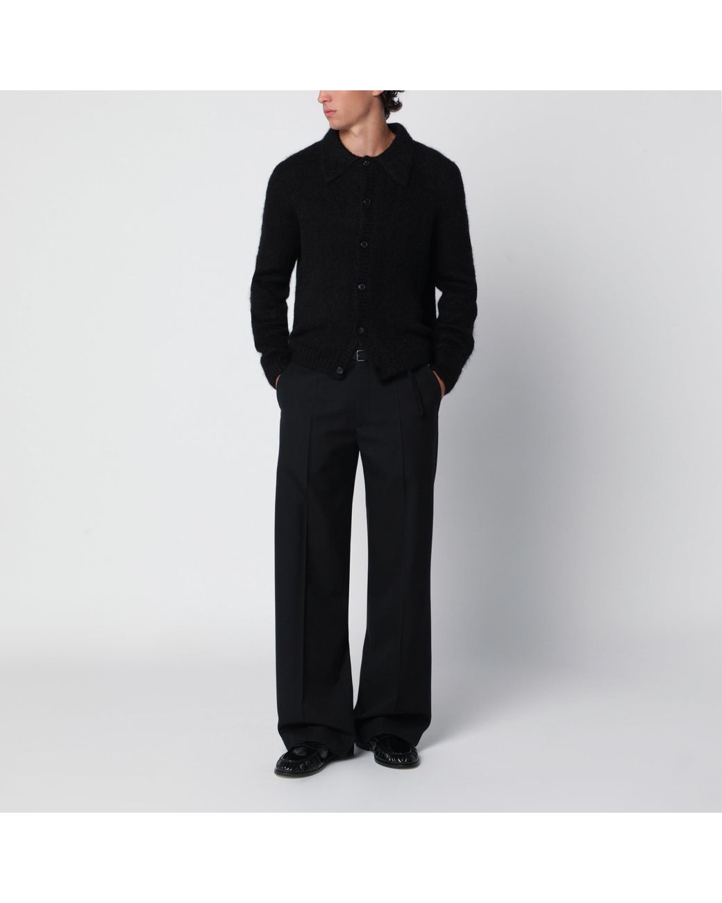 Dries Van Noten Black Long-Sleeved Alpaca Blend Cardigan for men