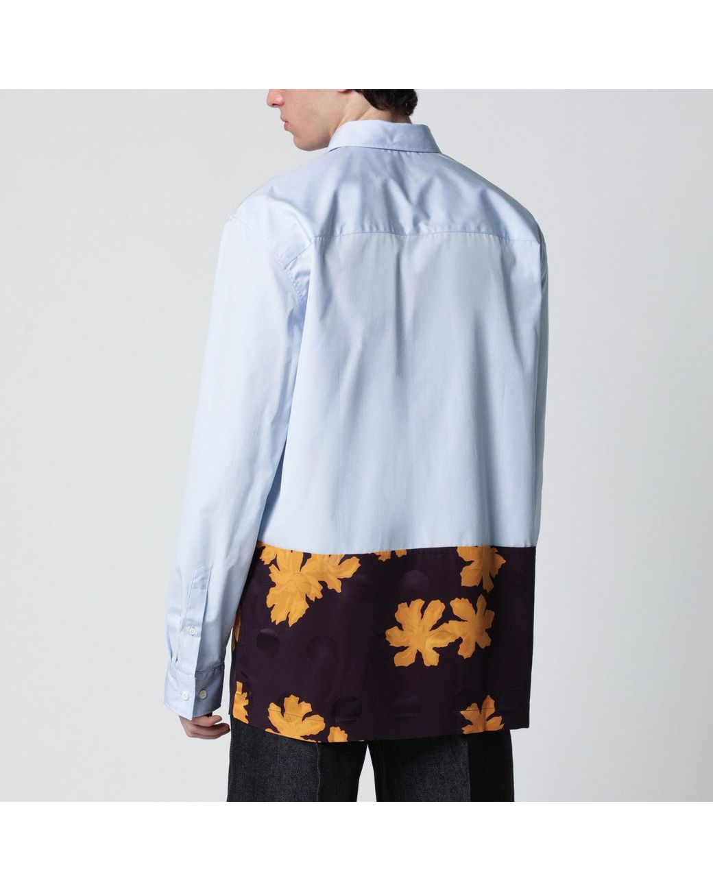 Dries Van Noten Blue Shirt With Floral Insert for men
